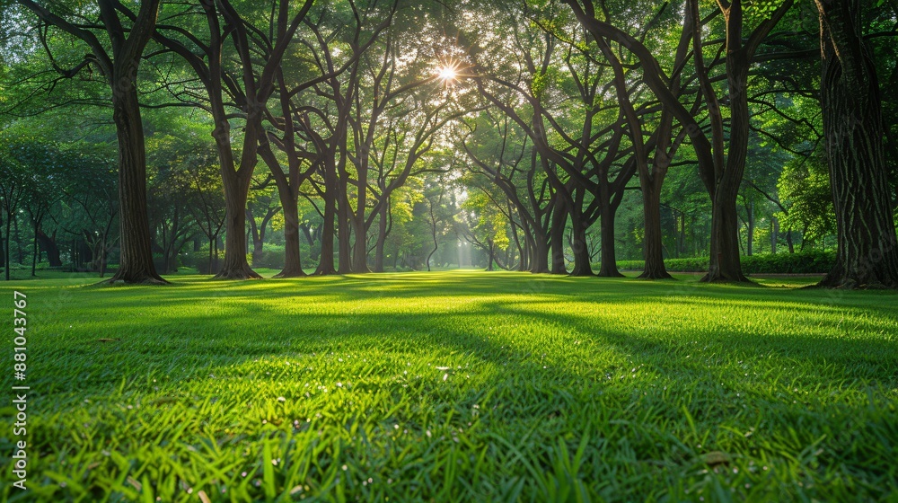 Fototapeta premium Serene Sunlit Pathway Through a Lush Green Park
