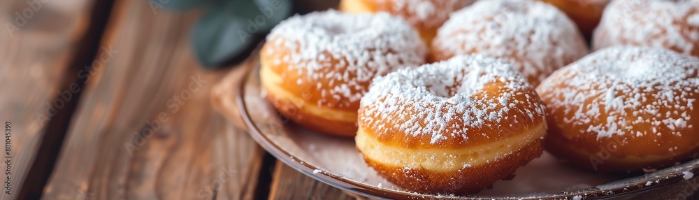 A detailed shot of a Polish paczki, with its golden, crispy exterior and sweet filling, arranged on a traditional plate with soft, natural lighting A detailed shot of a Polish paczki, with its golden, crispy exterior and sweet filling, arranged on a traditional plate with soft, natural lighting