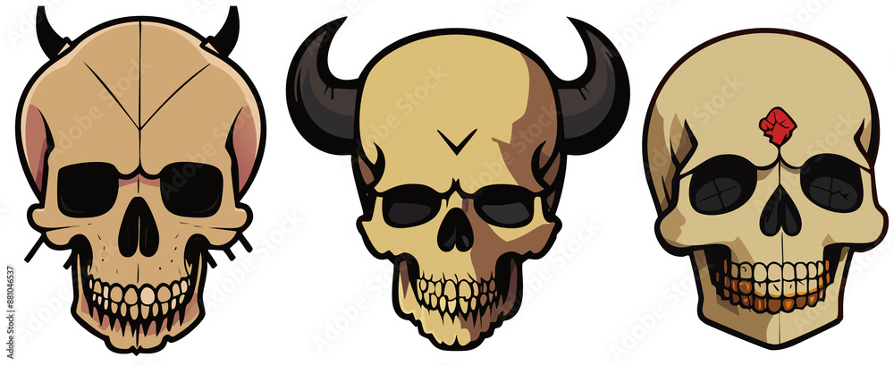 3 Rock 'n' Roll Skulls Set: Edgy Trio of Punk-Inspired Craniums - Art for Album Covers, Tattoos, and Alternative Subculture 3 Rock 'n' Roll Skulls Set: Edgy Trio of Punk-Inspired Craniums - Art for Album Covers, Tattoos, and Alternative Subculture