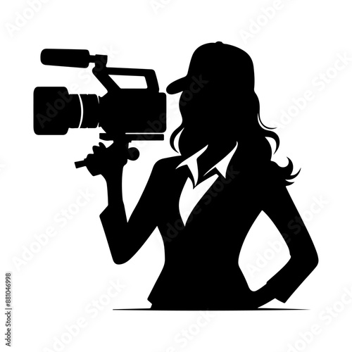 A female journalist silhouettes vector, Silhouette of a female journalist with a microphone