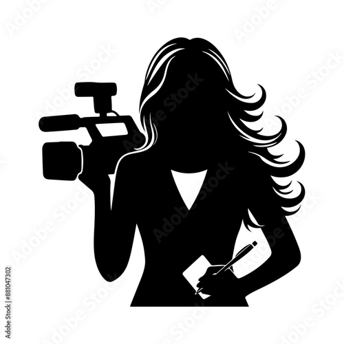 A female journalist silhouettes vector, Silhouette of a female journalist with a microphone