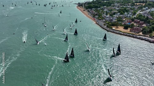 Teams Competing in a Sailing Race Aerial View
