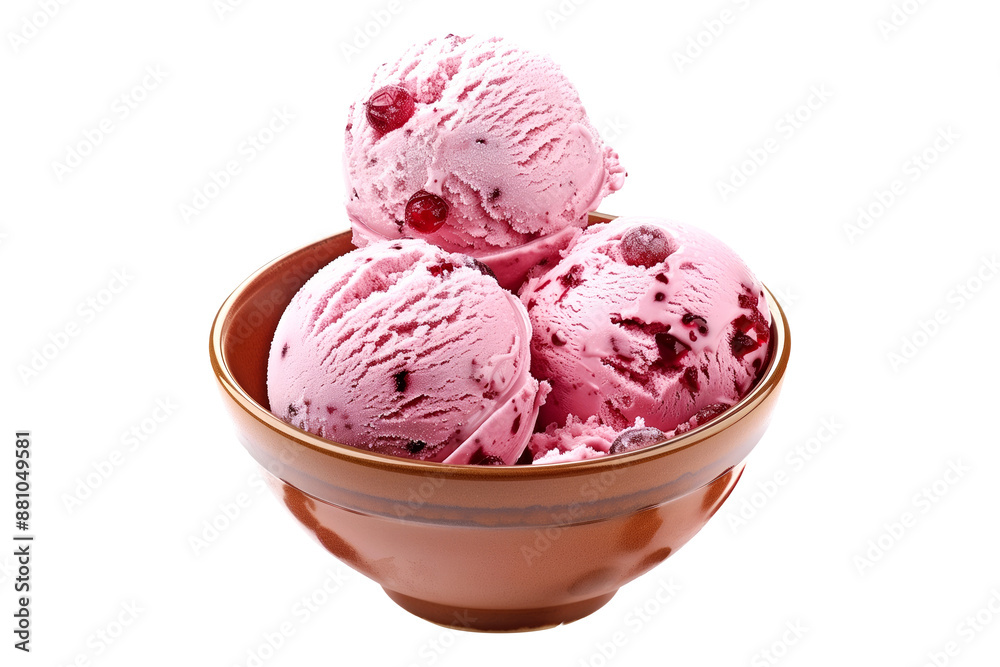 Scoops of sweet and creamy cherry flavored pink ice cream isolated on white transparent background. Scoops of sweet and creamy cherry flavored pink ice cream isolated on white transparent background.
