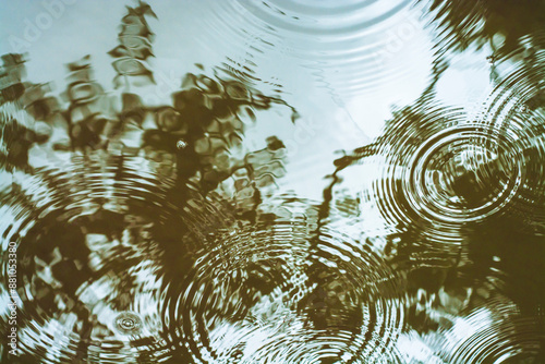fondo acuatico abstracto,  con ondas de agua circulares en un lago y reflejoss de los árboles 