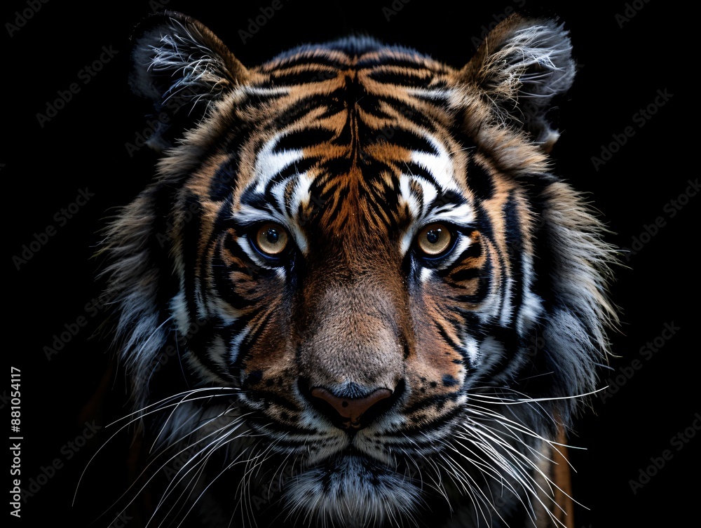 Fototapeta premium Majestic Tiger Staring Intently in the Darkness