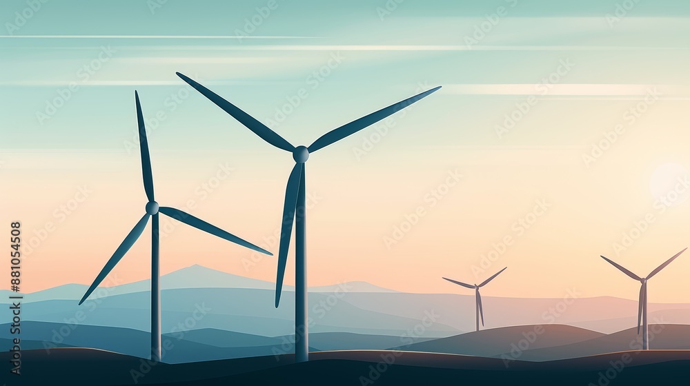 Atmospheric landscape flat design top view with reusable wind turbines theme cartoon drawing colored pastel, realistic photo, cinematography, hyper realistic Atmospheric landscape flat design top view with reusable wind turbines theme cartoon drawing colored pastel, realistic photo, cinematography, hyper realistic