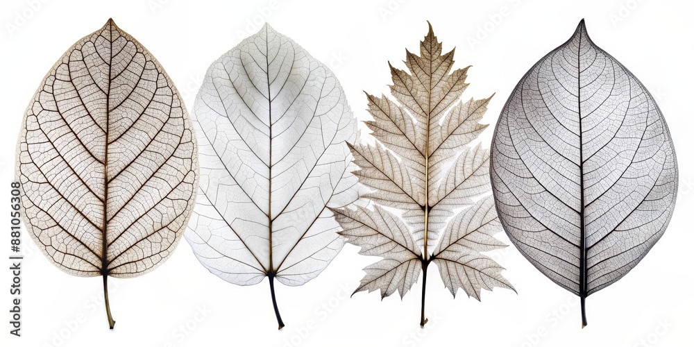 Obraz premium Skeletal Leaf Composition Four Delicate Veins, nature, leaf, skeleton, texture,