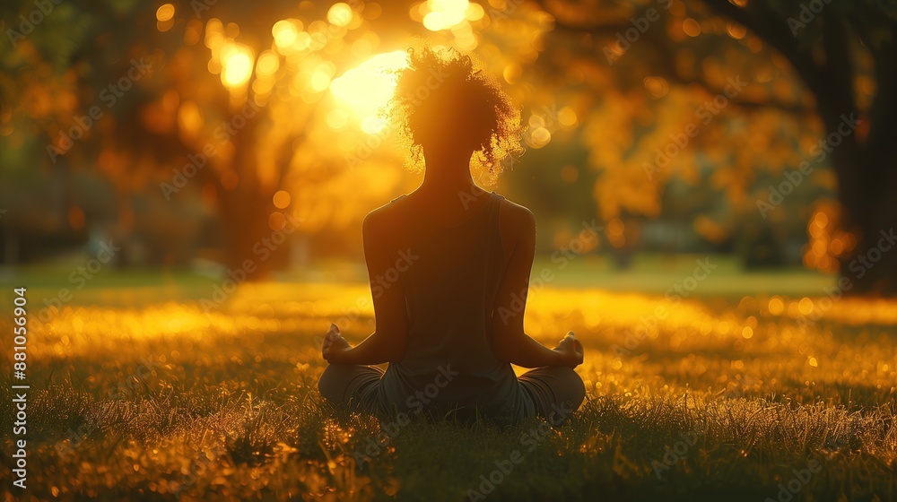 Peaceful garden scene with yoga person centered in calm setting Peaceful garden scene with yoga person centered in calm setting