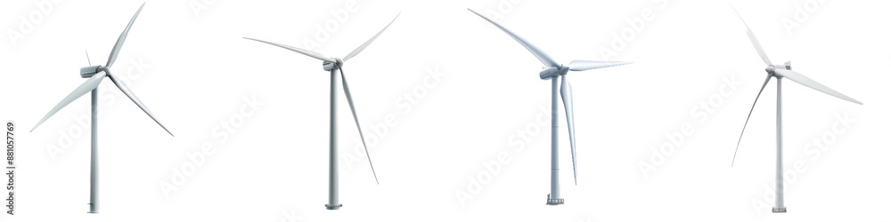 Four wind turbines against a clear sky, showcasing renewable energy technology and sustainability efforts in a clean environment. Four wind turbines against a clear sky, showcasing renewable energy technology and sustainability efforts in a clean environment.