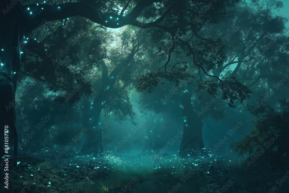 Fototapeta premium Enchanting glowing forest at night