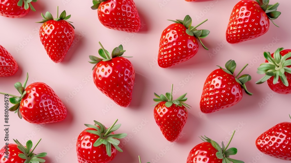 Fresh strawberry flat design top view garden theme 3D render Split-complementary color scheme, realistic photo, cinematography, hyper realistic Fresh strawberry flat design top view garden theme 3D render Split-complementary color scheme, realistic photo, cinematography, hyper realistic