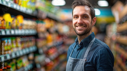 The smiling supermarket employee