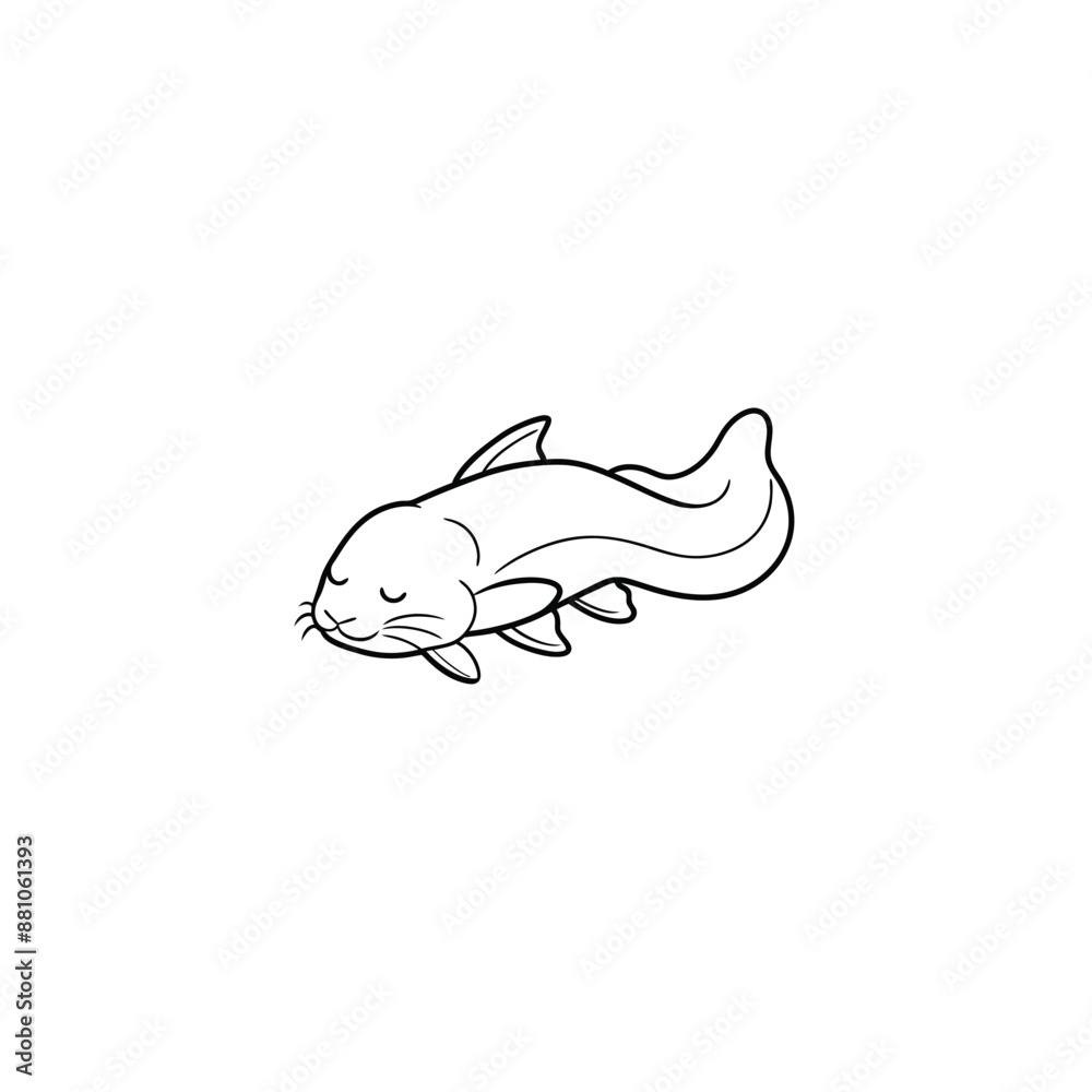 Black and white vector illustration of a catfish Black and white vector illustration of a catfish