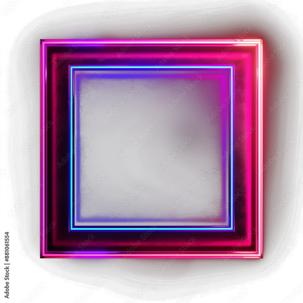 Neon square frame isolated on transparent background Neon square frame isolated on transparent background