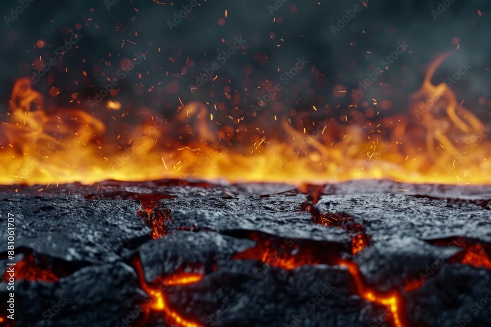 Intense Volcanic Eruption with Fiery Lava Flow and Ash Emission at Night Intense Volcanic Eruption with Fiery Lava Flow and Ash Emission at Night