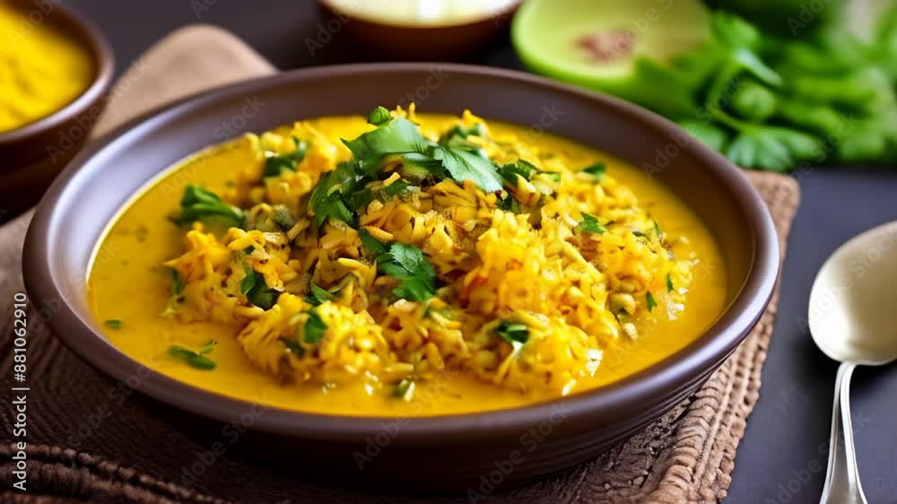 Deliciously creamy curry with a hint of freshness from the garnish Deliciously creamy curry with a hint of freshness from the garnish