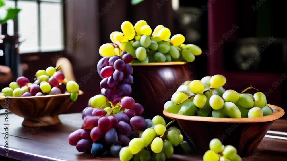 Vibrant tableau of fresh grapes in bowls ready to be savored Vibrant tableau of fresh grapes in bowls ready to be savored
