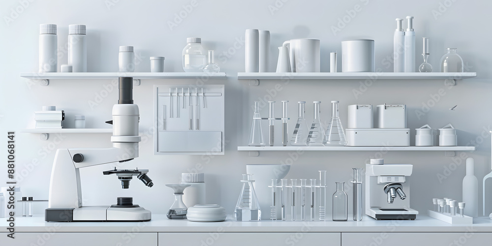 Equipamentos de laboratório científico em um fundo branco limpo Equipamentos de laboratório científico em um fundo branco limpo