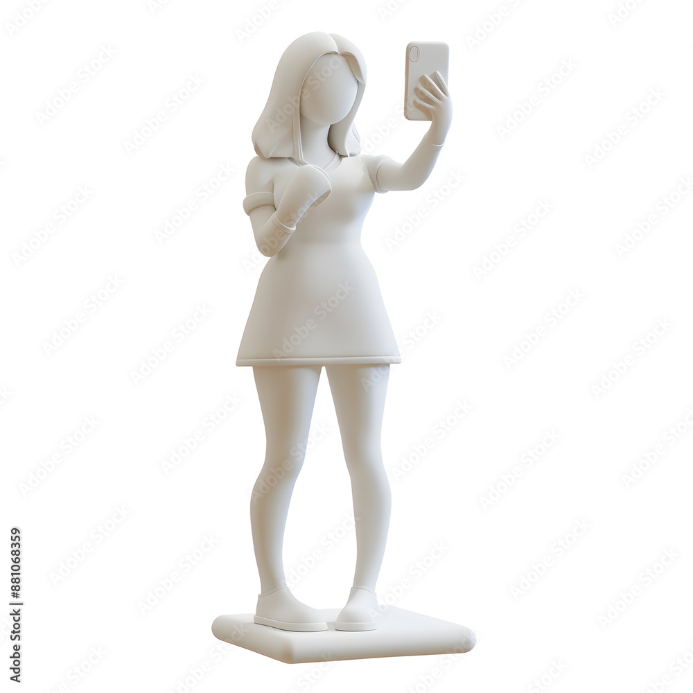 White 3d model rendering of pretty woman with cell phone isolated on white background White 3d model rendering of pretty woman with cell phone isolated on white background