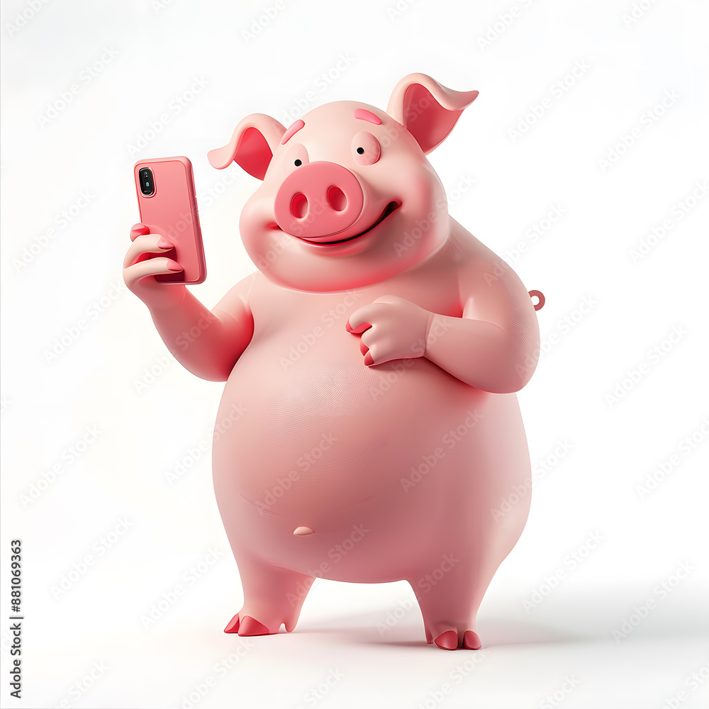 3d cartoon character pig with cell phone isolated on white background 3d cartoon character pig with cell phone isolated on white background