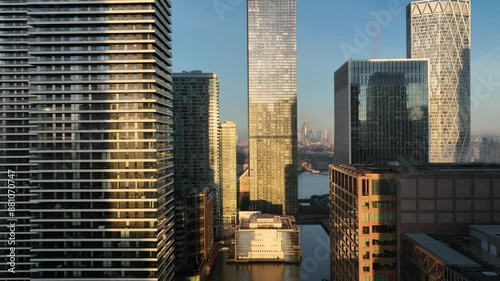 Early Morning in Canary Wharf London Aerial View