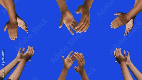 Hands clapping on blue screen background. Victory and award concept	