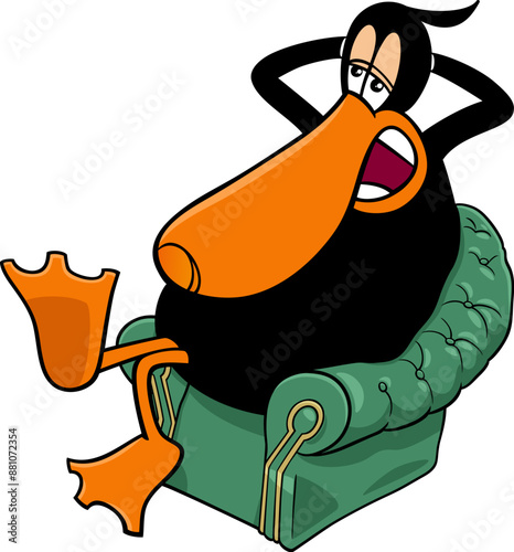 cartoon black duck animal character speaking or telling