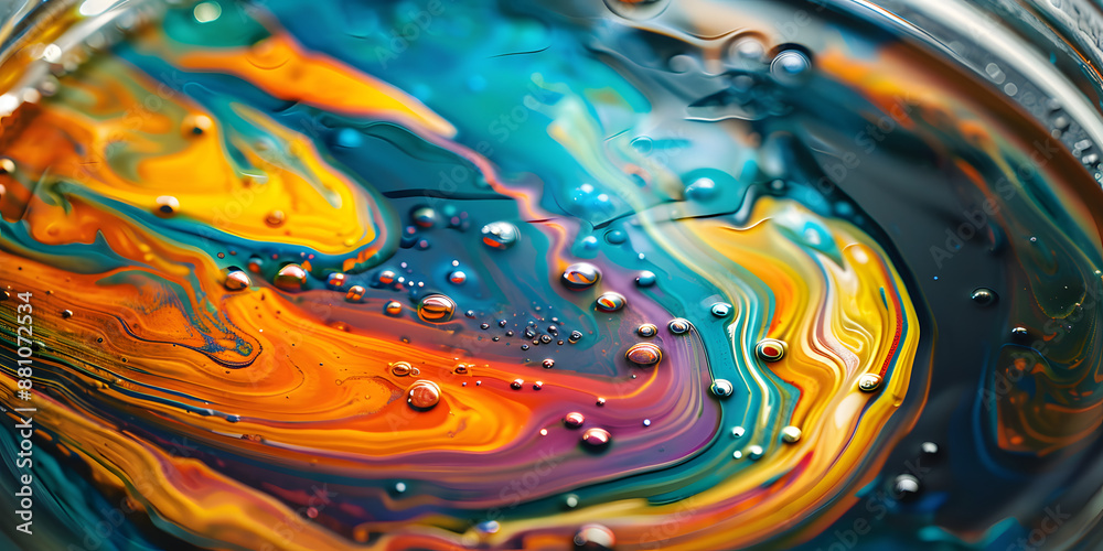 Visão microscópica de líquido colorido em movimento em uma placa de Petri Visão microscópica de líquido colorido em movimento em uma placa de Petri