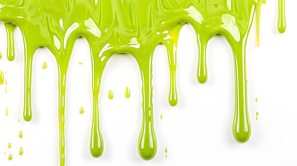 Green slime dripping isolated on white background