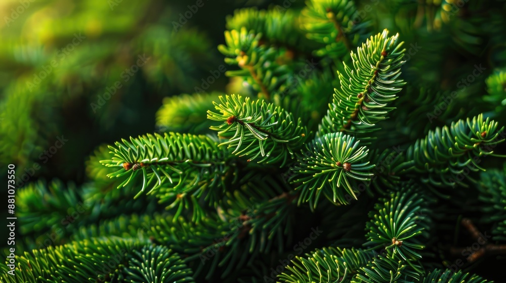 Close up of a green fir tree branch with a fluffy appearance ideal for Christmas wallpaper Close up of a green fir tree branch with a fluffy appearance ideal for Christmas wallpaper