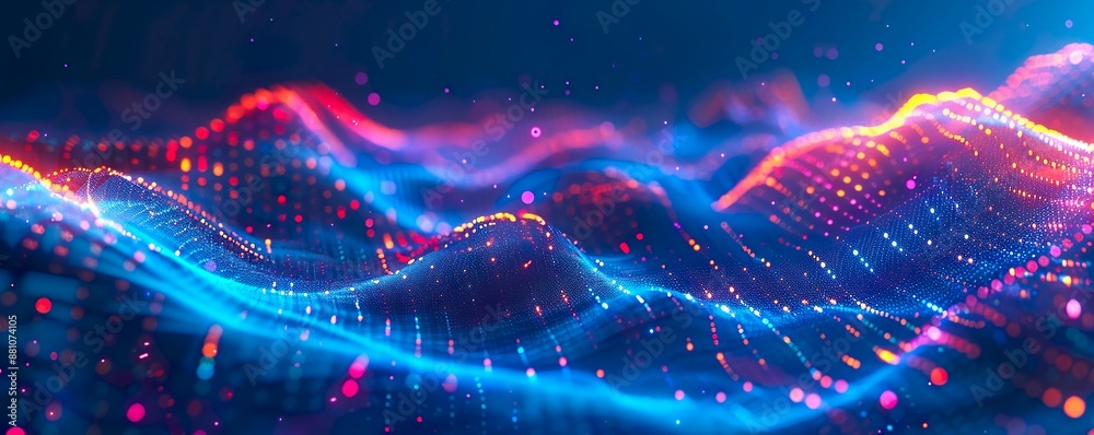 Fototapeta premium Futuristic Abstract Digital Background with Colorful Sound Waves and Data Visualization for Business and Tech Presentations - Web Design, Banner