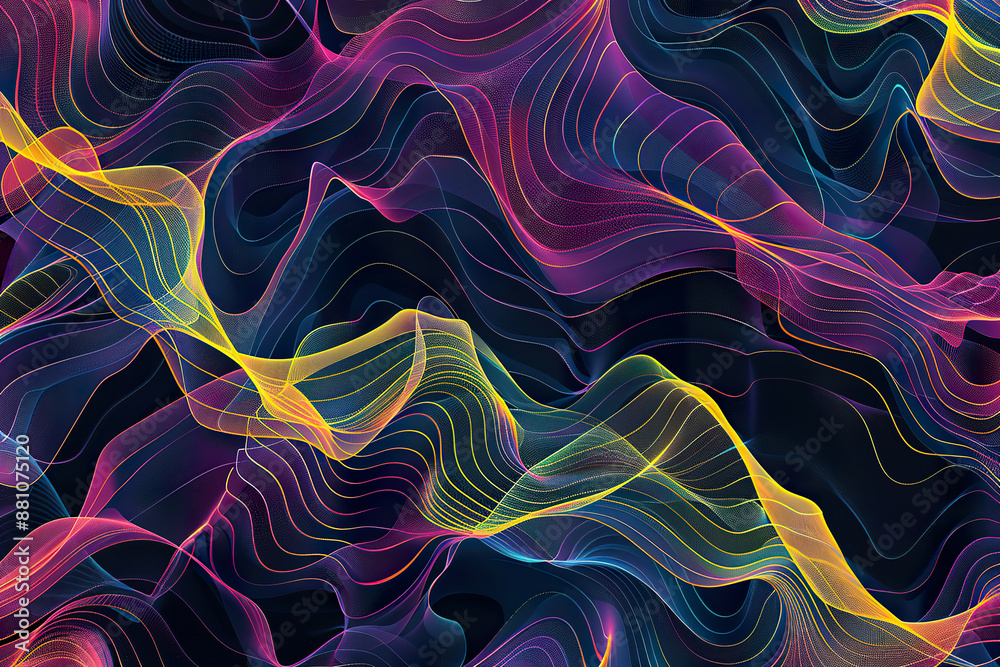 A colorful, abstract image of a wave with a black background, generative ai image.. A colorful, abstract image of a wave with a black background, generative ai image..
