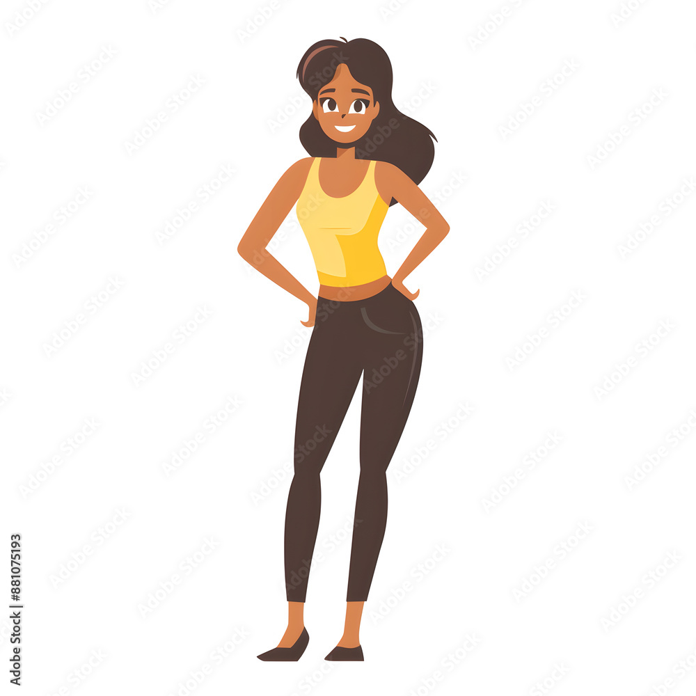 Cartoon woman smiling, full body standing, isolated on white background. Flat design, Solid color. Cartoon woman smiling, full body standing, isolated on white background. Flat design, Solid color.
