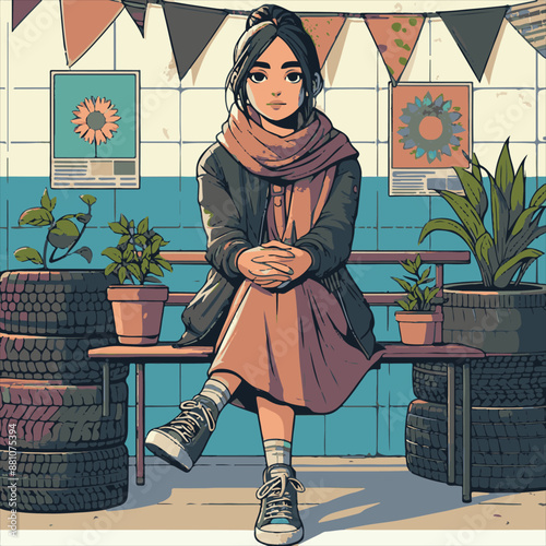 Girl siting vector art