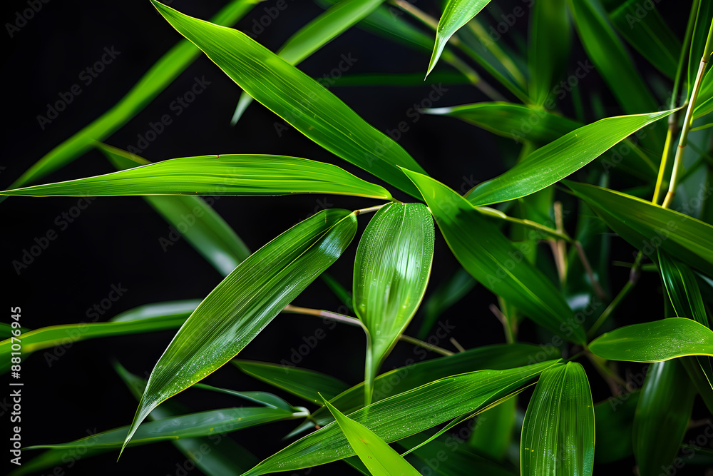 Fototapeta premium green bamboo leaves on black background