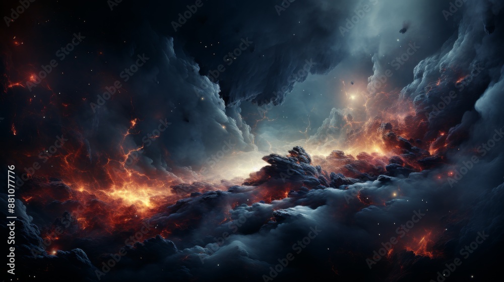Fototapeta premium Fiery Nebula in the Cosmic Expanse