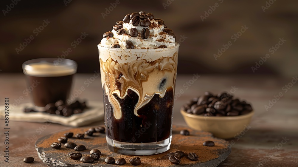 Iced Coffee with Whipped Cream and Coffee Beans Iced Coffee with Whipped Cream and Coffee Beans