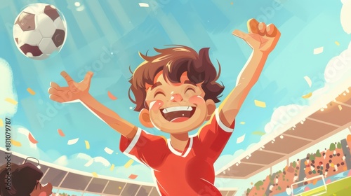 a boy is celebrating after scoring a goal in a soccer game photo