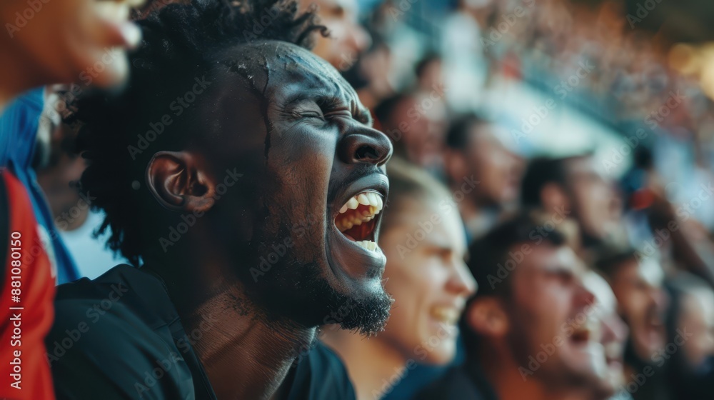 a man is laughing in a crowd of people a man is laughing in a crowd of people