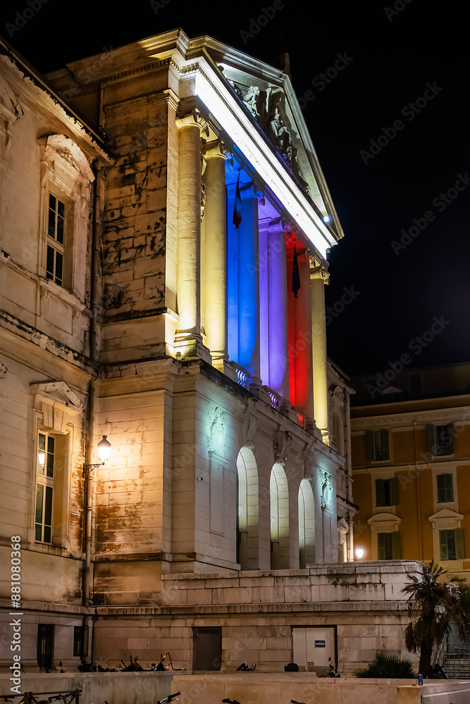 Φωτογραφία Beautiful night view of Nice Courthouse (Palace of Justice, 1885) - imposing law courts built in neoclassical style at Place du Palais
