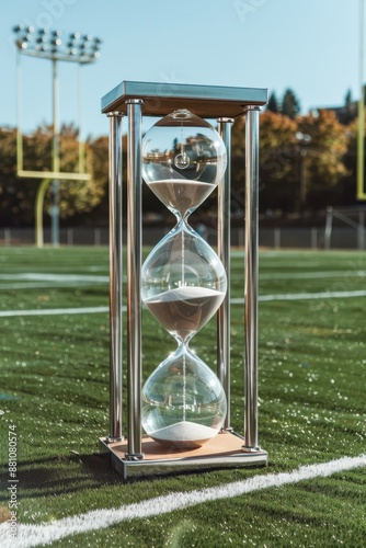 a football field with a sand timer on it photo