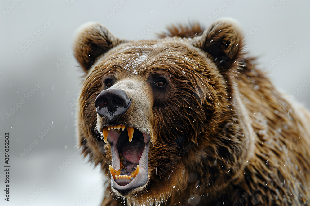 Close up portrait of big brown angry bear head, isolated on a white background Close up portrait of big brown angry bear head, isolated on a white background