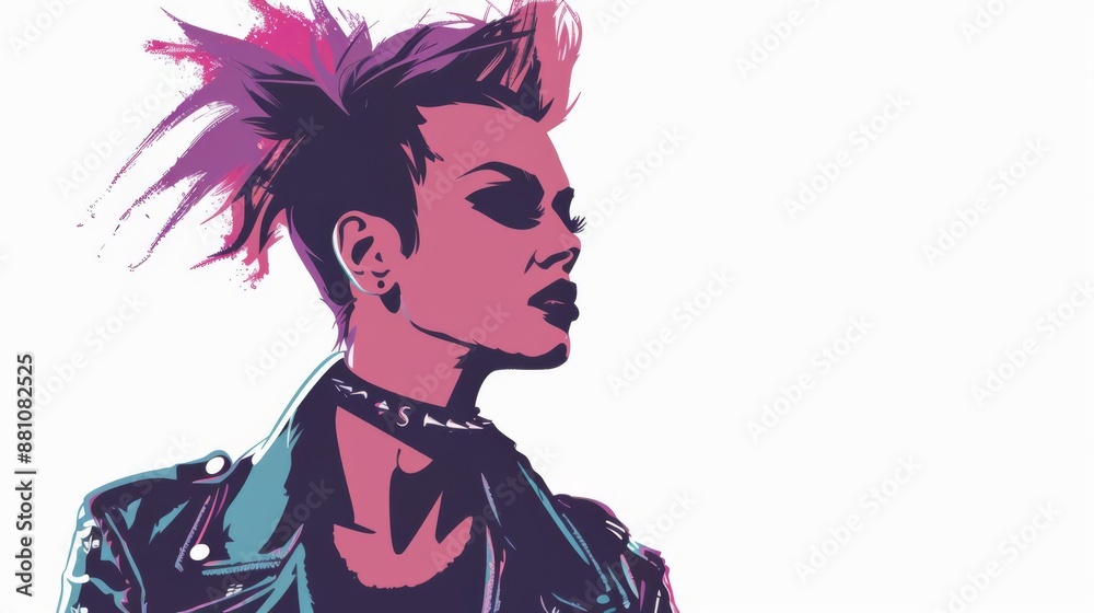a classy woman, punk rock style, flat color illustration, rebellious, isolated on white background a classy woman, punk rock style, flat color illustration, rebellious, isolated on white background