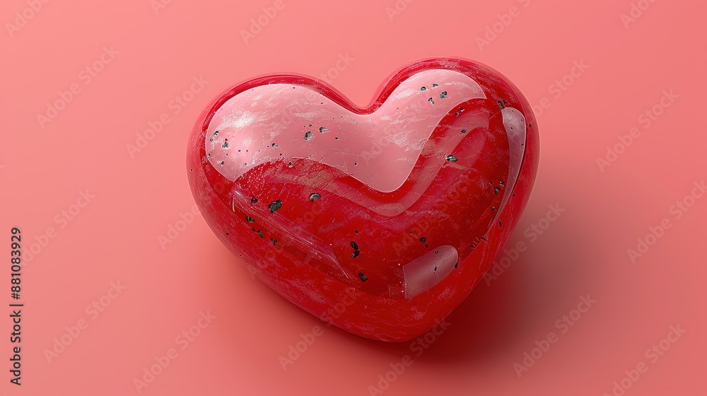 Red Heart Shape on Pink Surface with Sprinkled Paint Red Heart Shape on Pink Surface with Sprinkled Paint