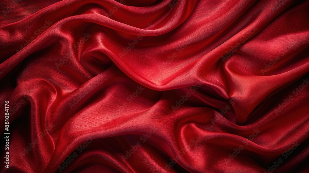 Red cloth with long folds in center on black background Red cloth with long folds in center on black background