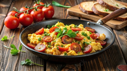 Scrambled eggs in tomato sauce and sausage, Scrambled, sauce