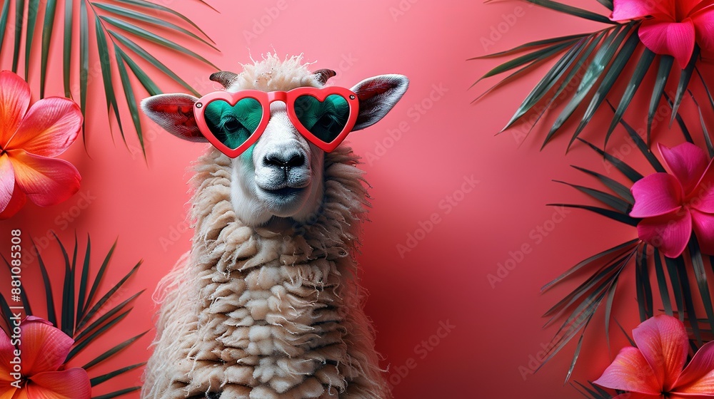 Φωτογραφία Allergy-ridden lama donning heart-shaped shades amidst a backdrop of roses and