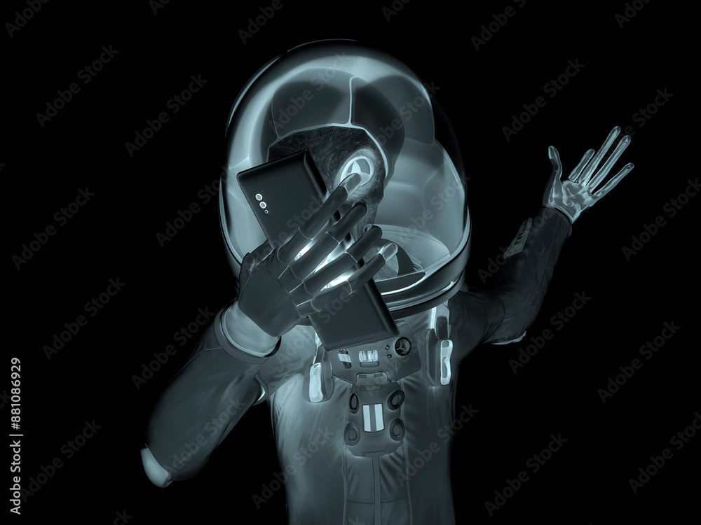 alien astronaut is holding a cellphone alien astronaut is holding a cellphone