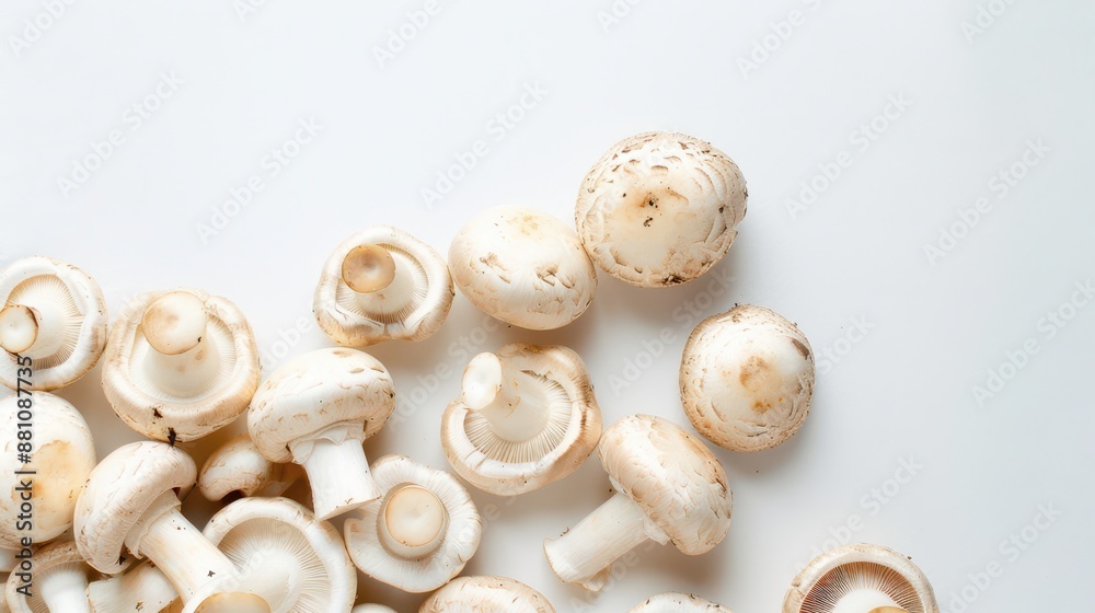 White Button Mushrooms on a White Background