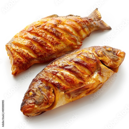 fish fry on white background " ai generated " 